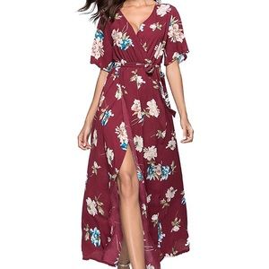 Floral dark red maxi dress